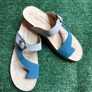 Josef Seibel Tonga 23 Women’s Leather Sandals Blue – Flower Buckle – Size 41 EU